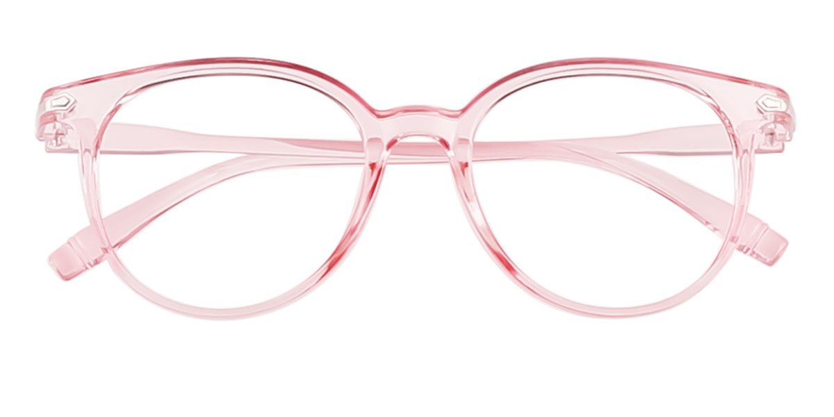 Womens Pink Round Full Rim Clear Crystal Plastic Blue Light Blocking Glasses With Anti Glare Lens 4423