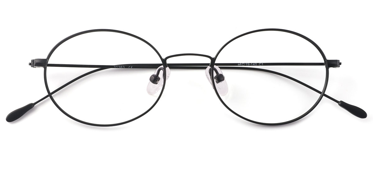 Black Oval Retro Full-rim Metal Small Glasses for unisex from Wherelight