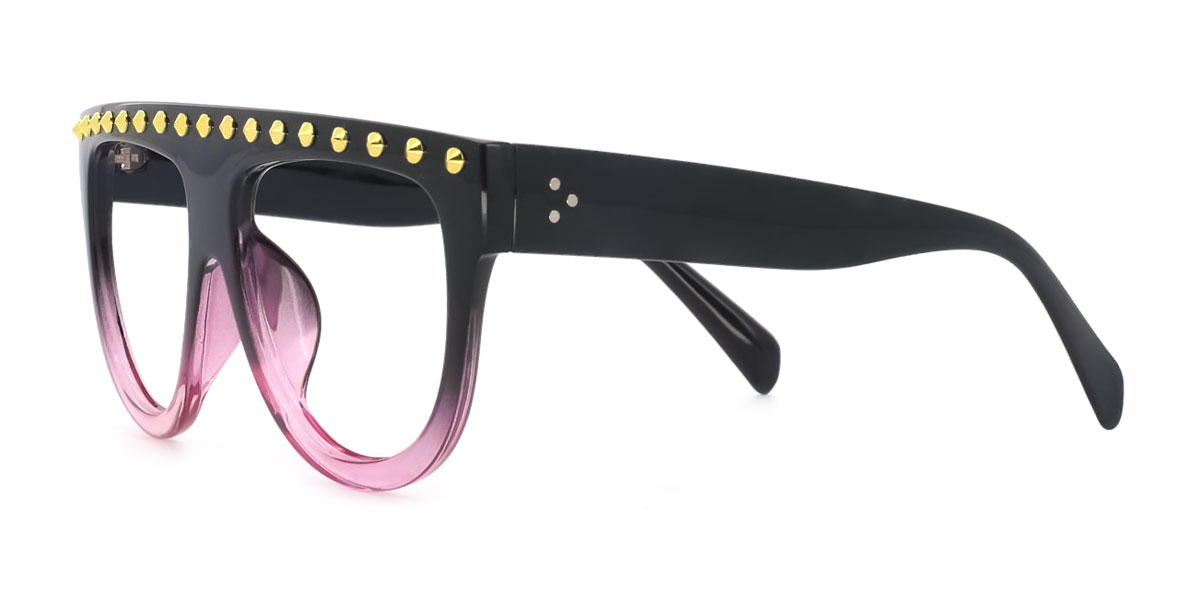 Funky Chic Black and Pink Aviator Oversized Optical Eyeglasses Full-Rim Plastic Frame for Women