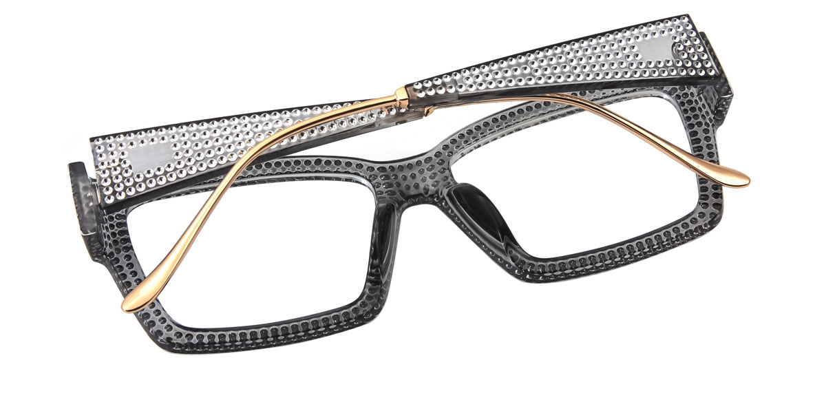 Unique Eyeglasses Women Eyeglass Frames With Bling Bling Eyeglass Eyewear Grey Rectangle