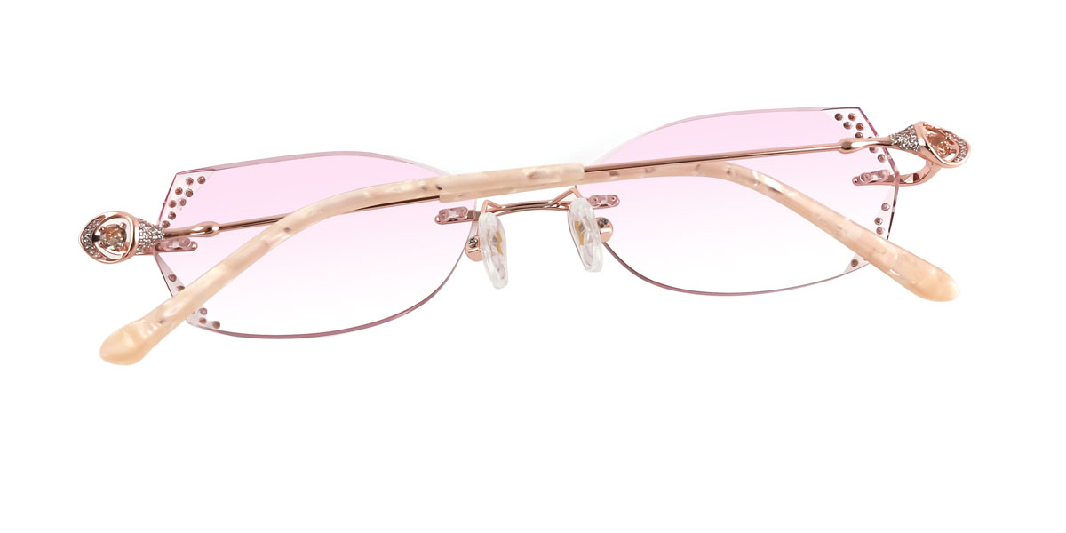 Pink Stylish Bling Geometric Rimless Prescription Eyeglasses Optical