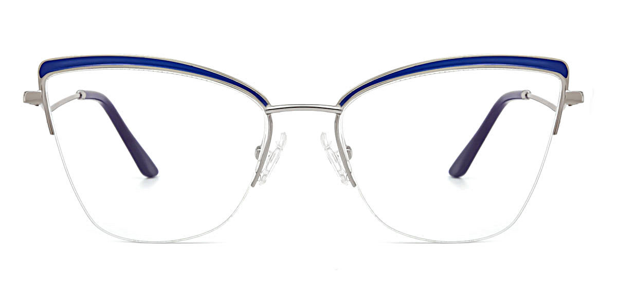 Blue Cateye Unique Semi Rimless Metal Medium Glasses For Female From Wherelight